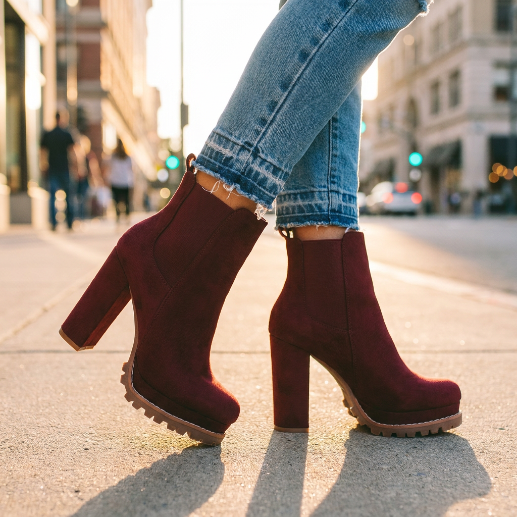 Ivy Block Heel Ankle Boots — Suede Lugged Platform Sole 6