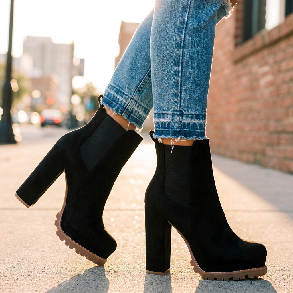 Ivy Block Heel Ankle Boots — Suede Lugged Platform Sole 3
