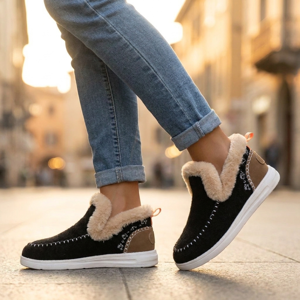 Faux Fur Collar Ankle Boots — Chunky Platform Moc Toe 1