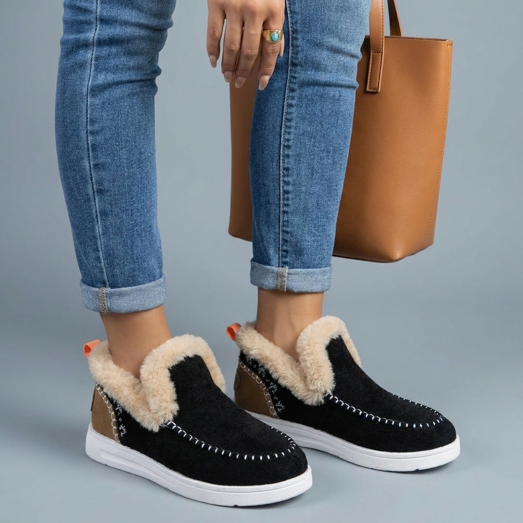 Faux Fur Collar Ankle Boots — Chunky Platform Moc Toe 2