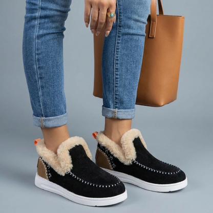 Faux Fur Collar Ankle Boots — Chunky Platform Moc Toe 2