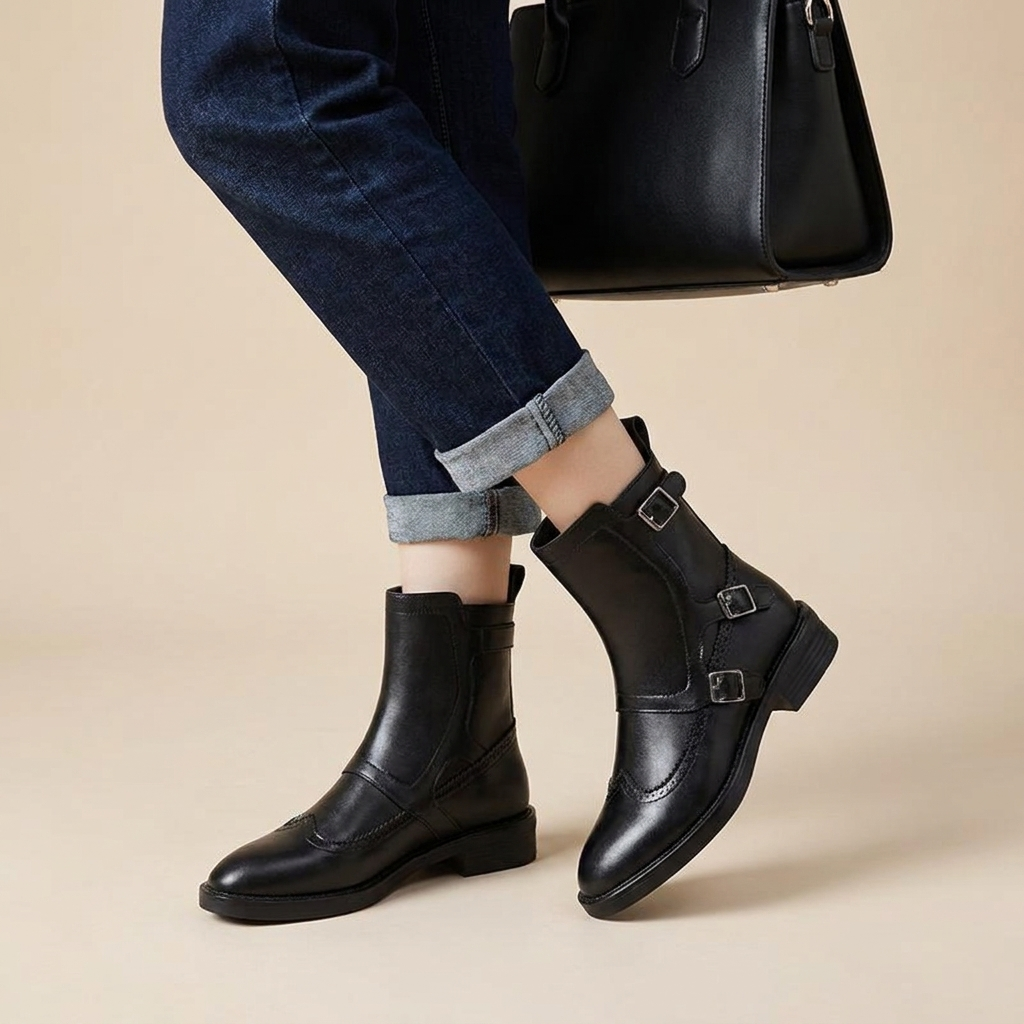 Buckle Strap Chelsea Boot — Brogue Wingtip Leather 1