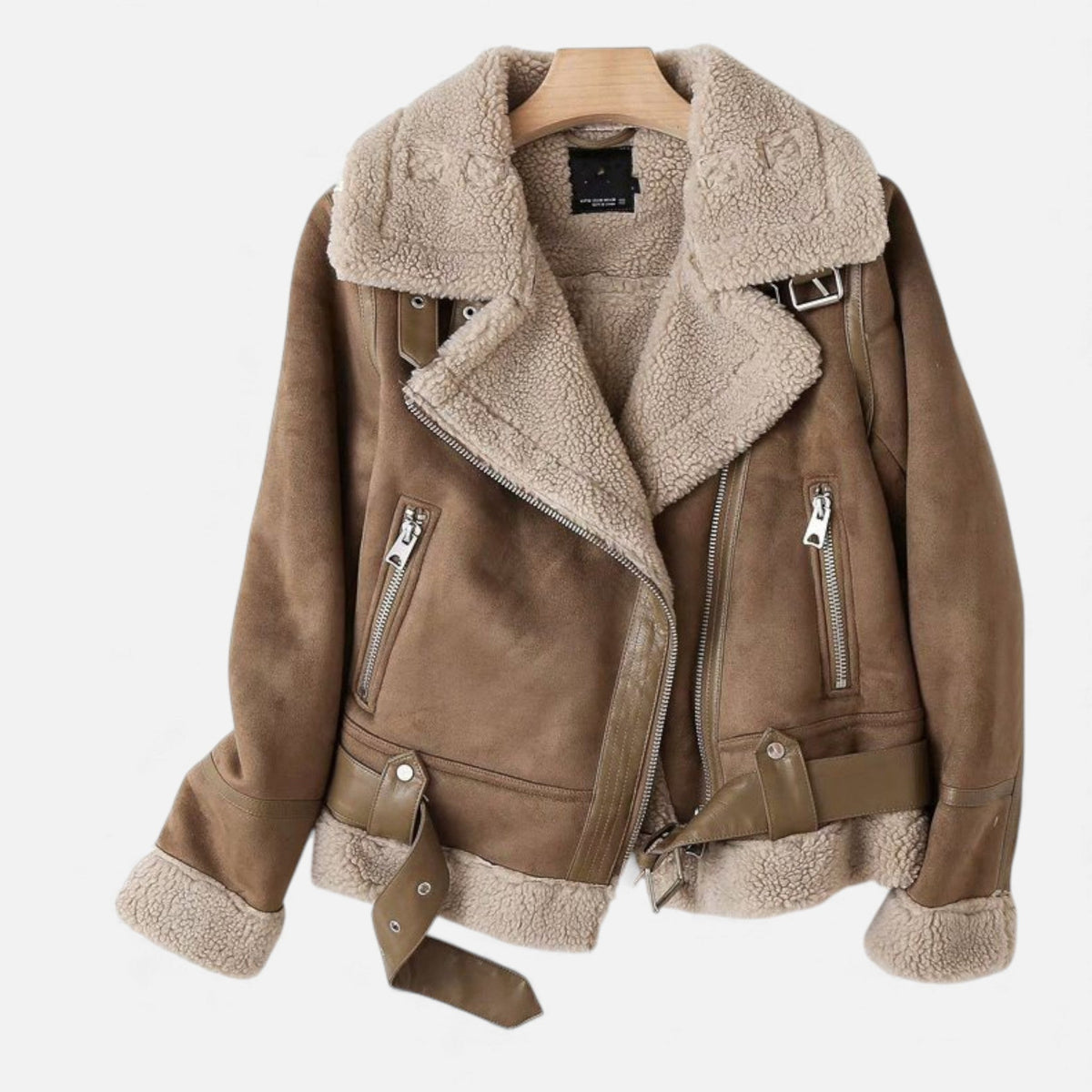 Women's Suede Lambswool Moto Jacket — Lapel Winter Coat 1