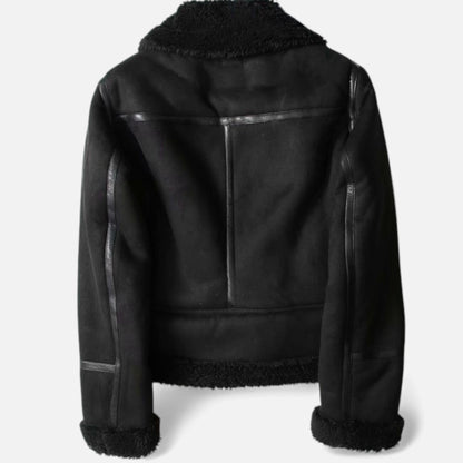 Women's Suede Lambswool Moto Jacket — Lapel Winter Coat 5