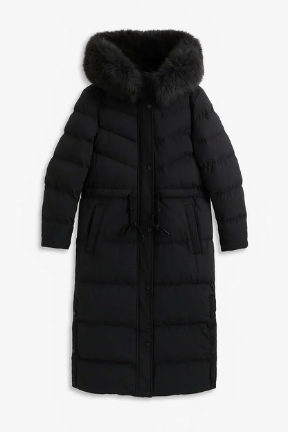 Fur Hooded Longline Winter Coat — Adjustable Waist Fit 2