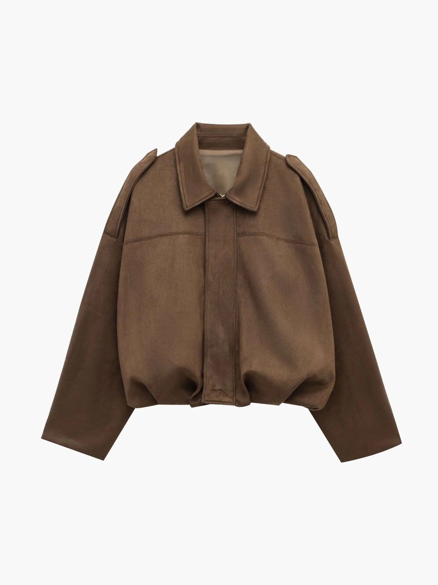 Women's Faux Suede Bomber Jacket — Fold-Over Collar 5