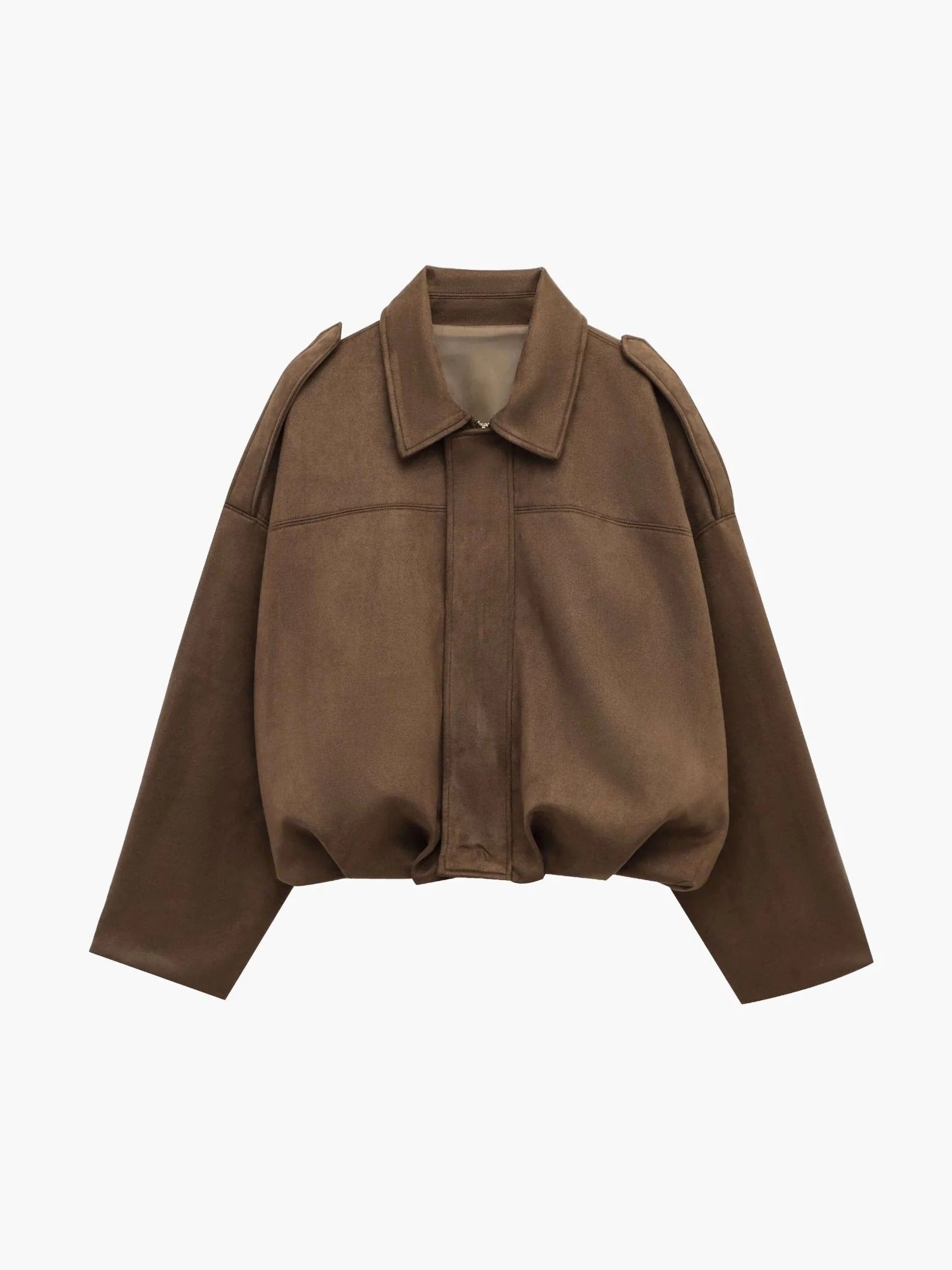 Women's Faux Suede Bomber Jacket — Fold-Over Collar 5