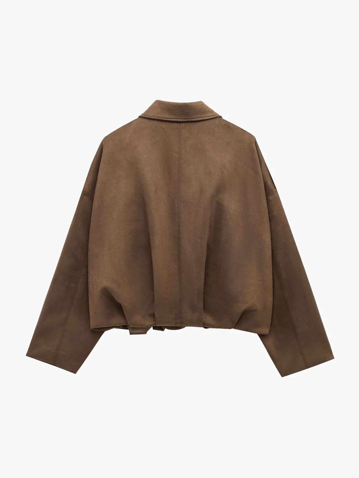 Women's Faux Suede Bomber Jacket — Fold-Over Collar 6