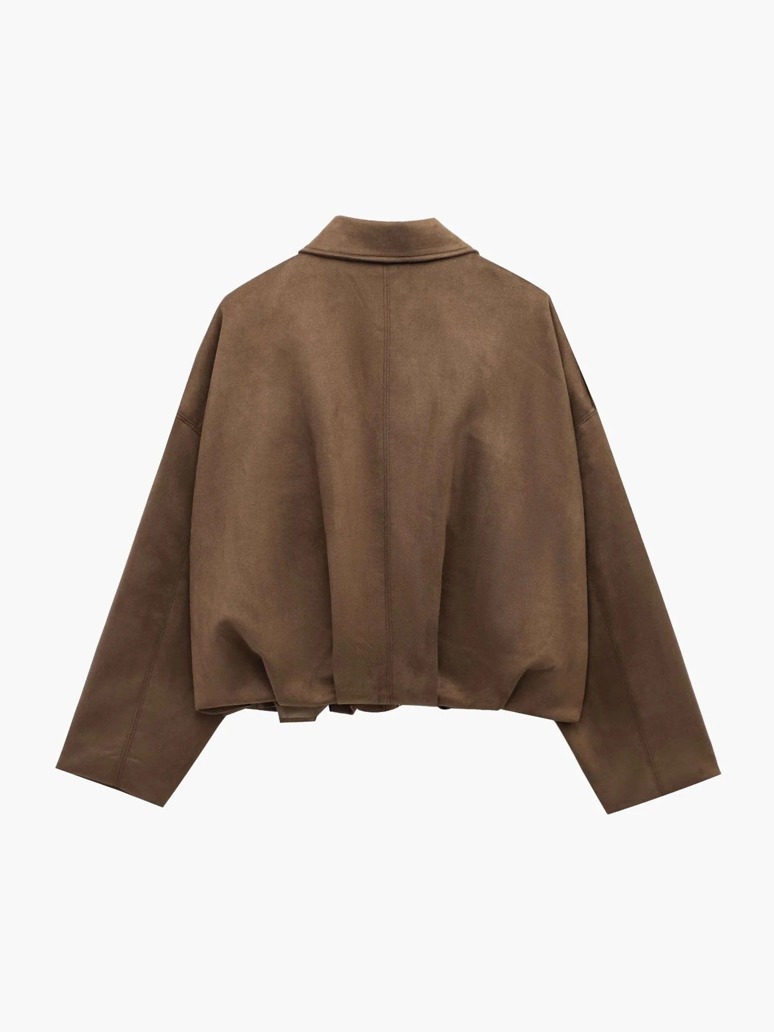 Women's Faux Suede Bomber Jacket — Fold-Over Collar 6