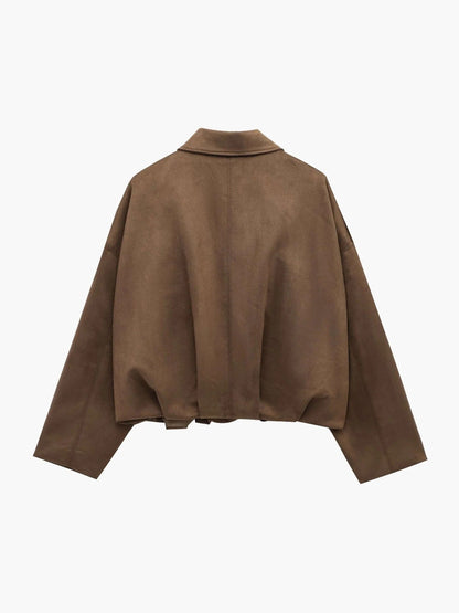 Women's Faux Suede Bomber Jacket — Fold-Over Collar 6