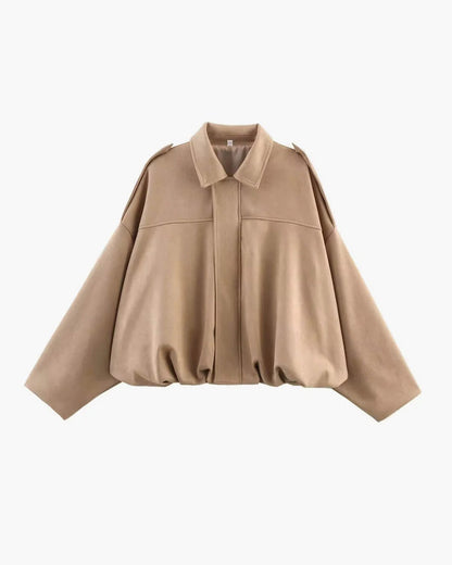 Women's Faux Suede Bomber Jacket — Fold-Over Collar 8