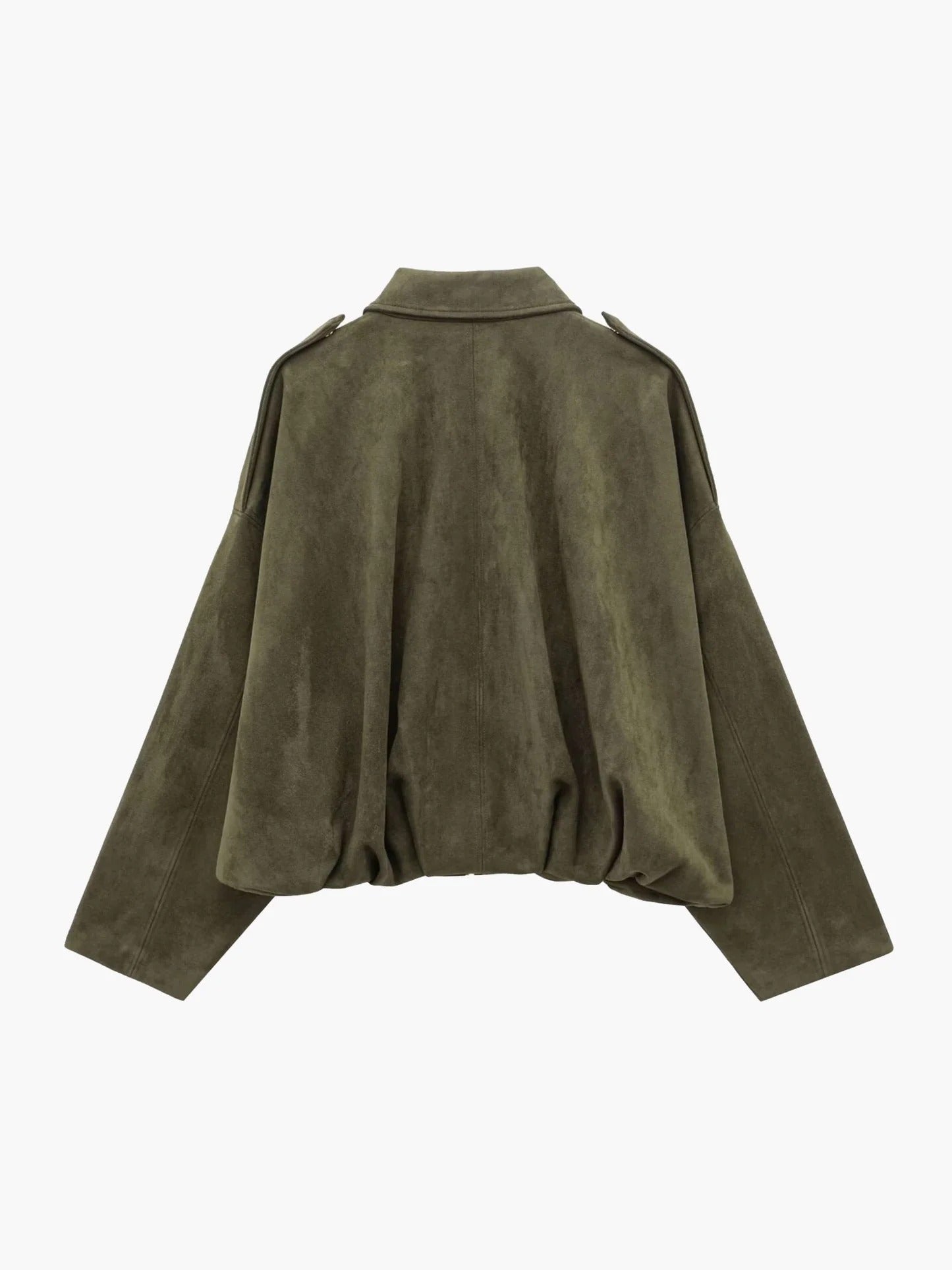 Women's Faux Suede Bomber Jacket — Fold-Over Collar 3