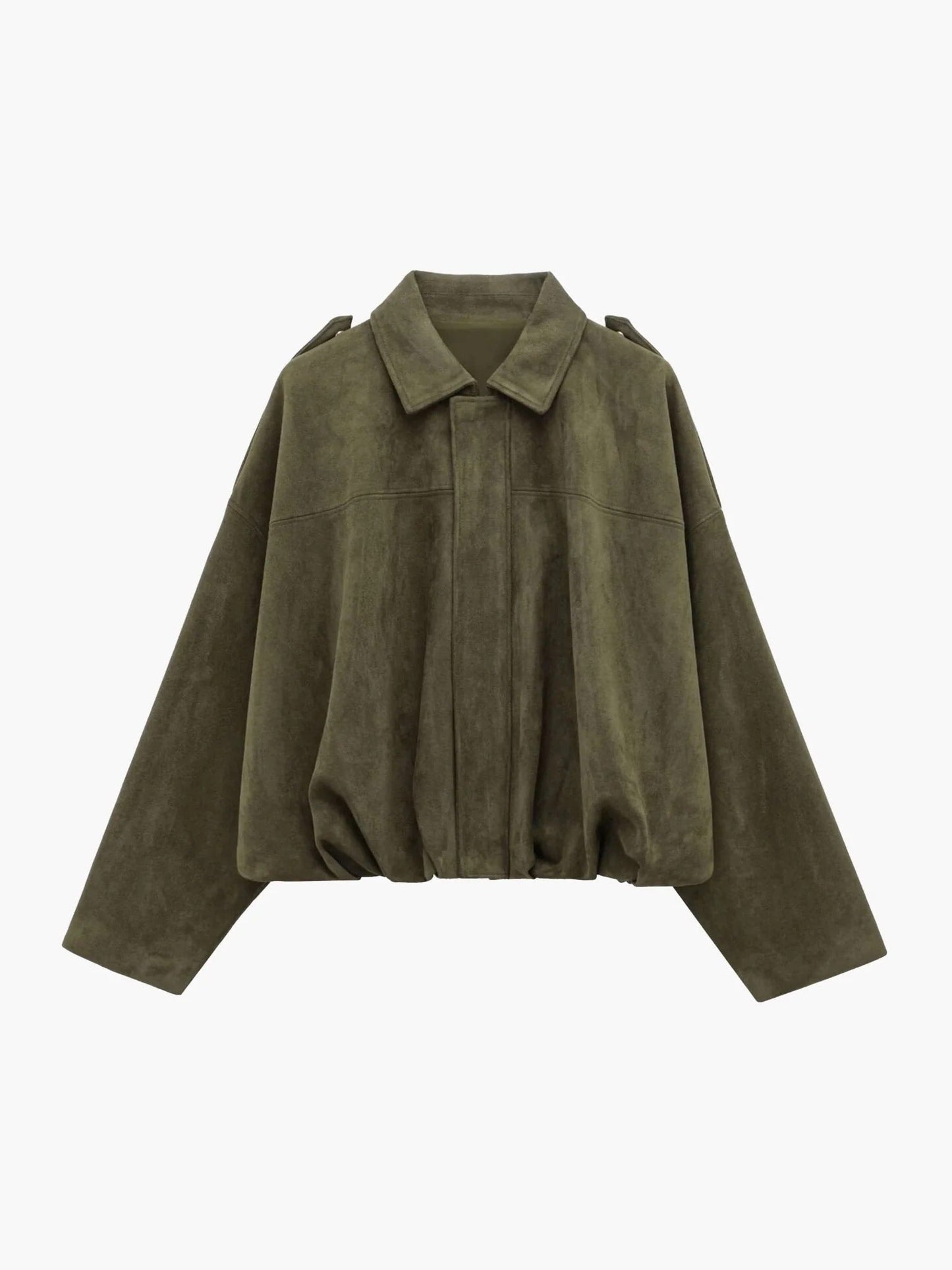 Women's Faux Suede Bomber Jacket — Fold-Over Collar 2
