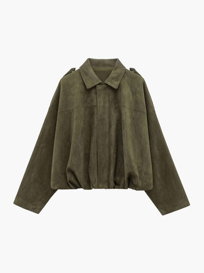 Women's Faux Suede Bomber Jacket — Fold-Over Collar 2