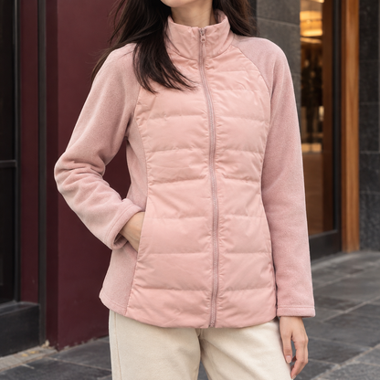 Women's Quilted Panel Jacket — Stand Collar Full Zip 1