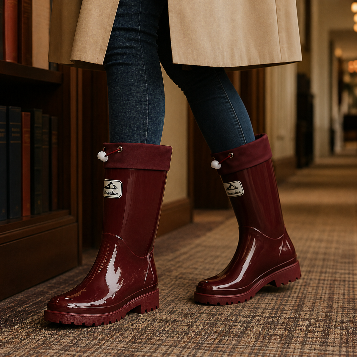 Caffaro Drawstring Rain Boots — Knee-High Rubber Wellies 4