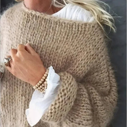 Oversized Mohair Sweater — Wide Neck Chunky Knit Women 4
