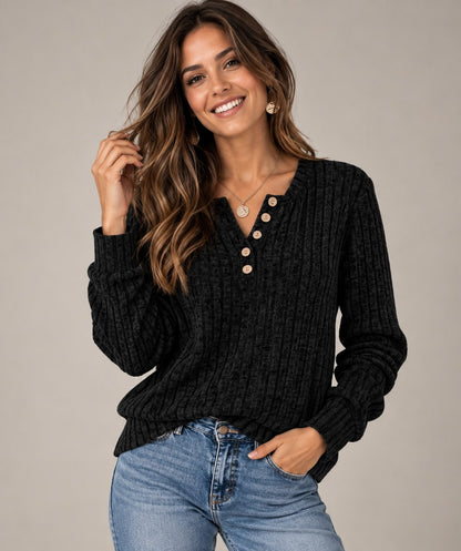 Lila Ribbed Button-Front Top – Soft Stretch Jersey for Women