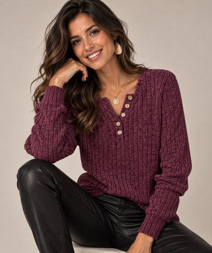 Lila Ribbed Button-Front Top – Soft Stretch Jersey for Women