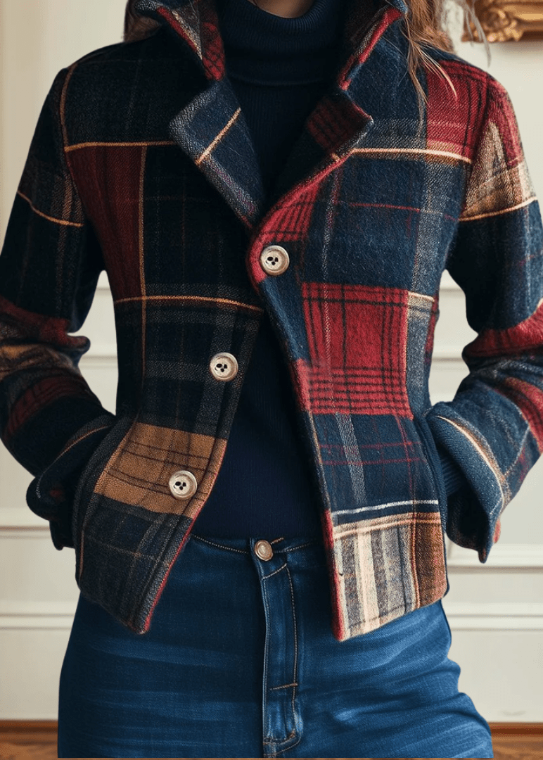 Classic Plaid Wool-Blend Jacket — Tailored Fit for Women 2