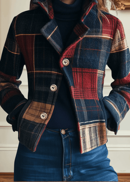 Classic Plaid Wool-Blend Jacket — Tailored Fit for Women 2