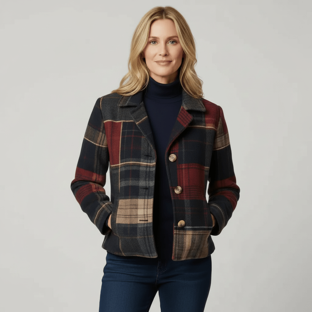 Classic Plaid Wool-Blend Jacket — Tailored Fit for Women 1
