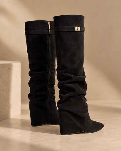 Noirenne Knee High Slouch Boots with Hidden Heel Lift