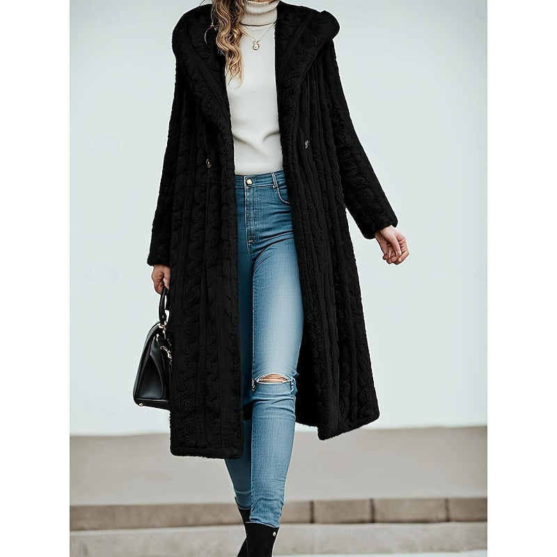 Hooded Longline Coat for Women — Soft Plush Open Front 5