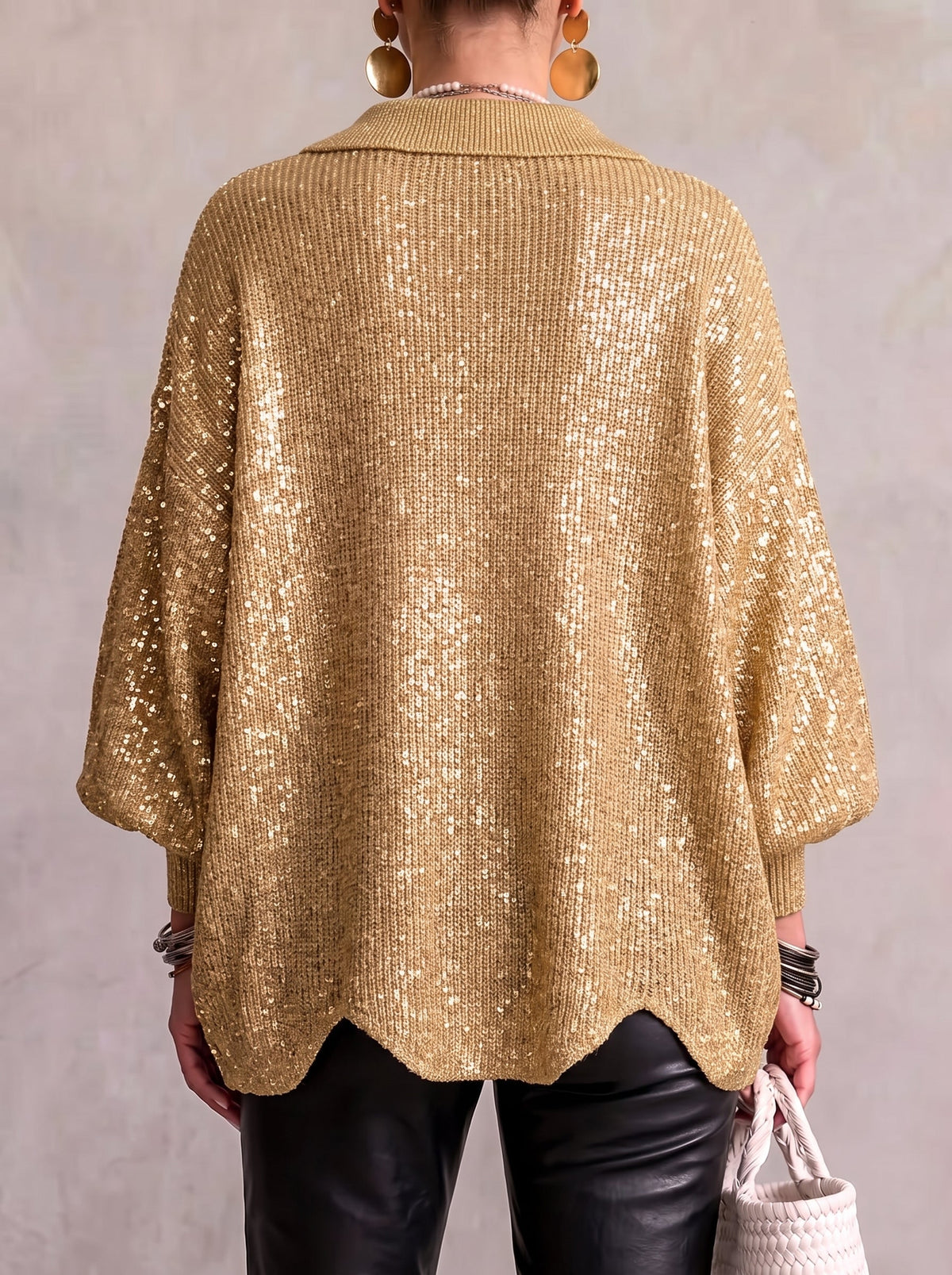 Oversized Knit Cardigan — Collared with Large Metal Buttons 6