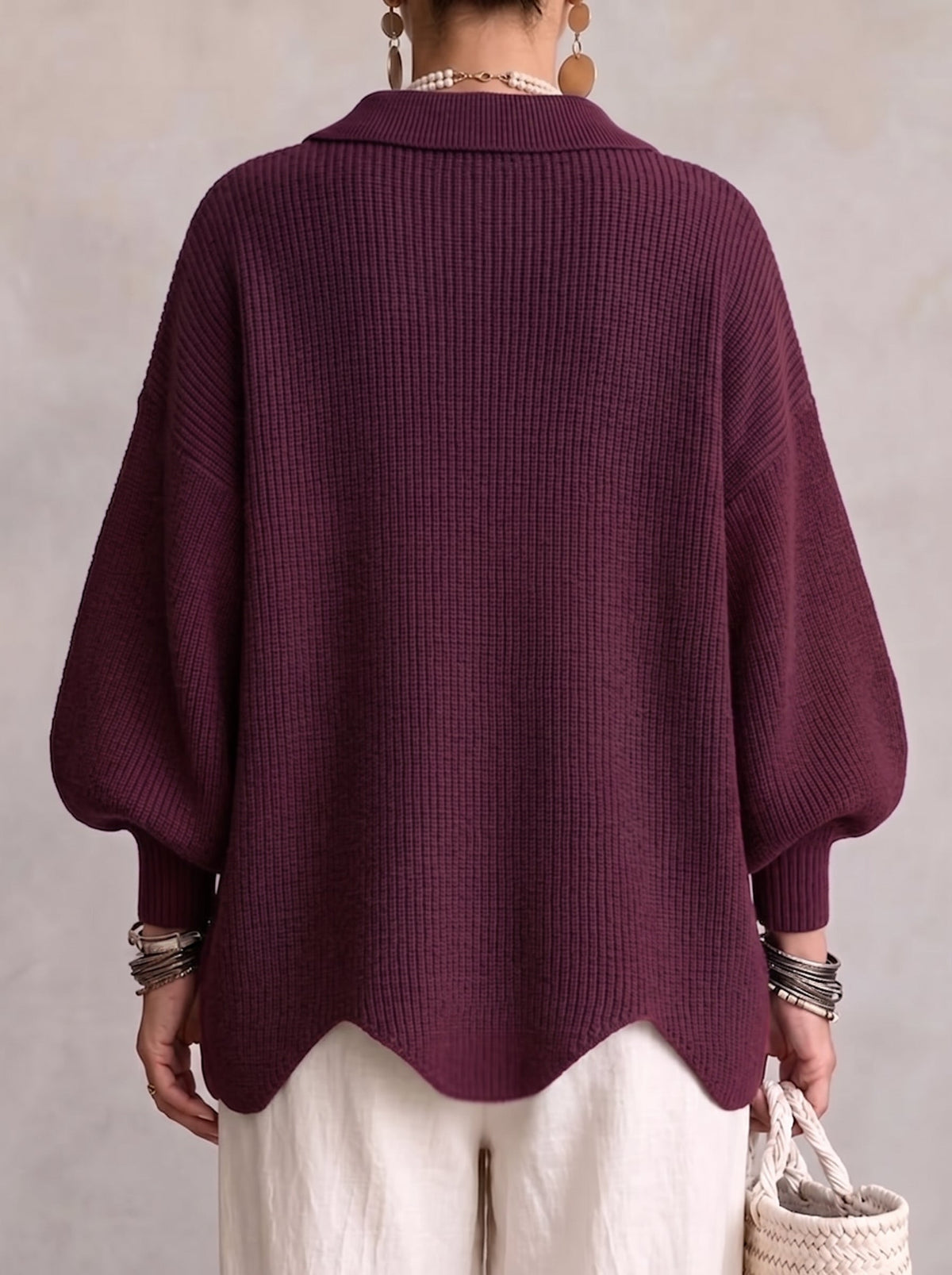 Oversized Knit Cardigan — Collared with Large Metal Buttons 4