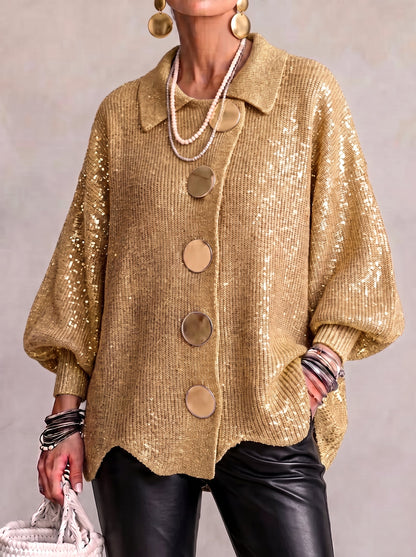 Oversized Knit Cardigan — Collared with Large Metal Buttons 5