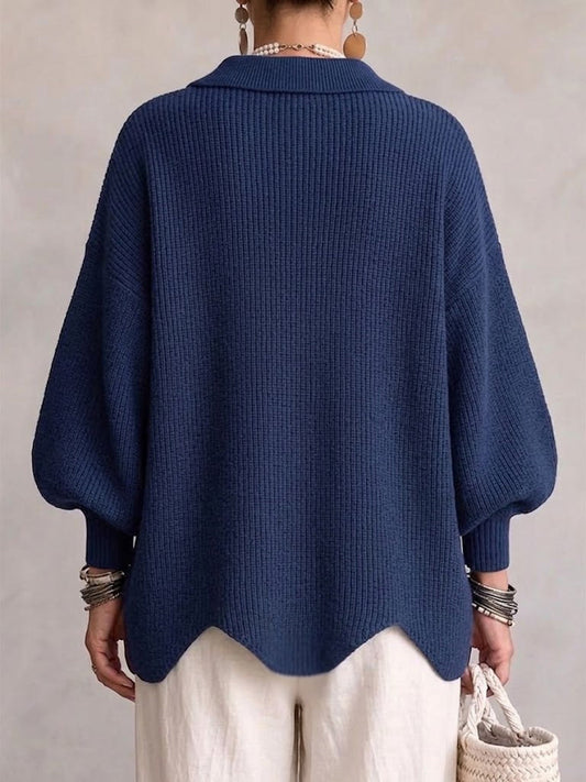 Oversized Knit Cardigan — Collared with Large Metal Buttons 2