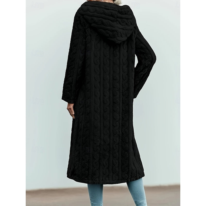 Hooded Longline Coat for Women — Soft Plush Open Front 4