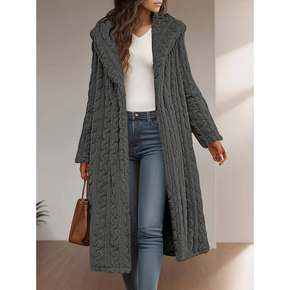 Hooded Longline Coat for Women — Soft Plush Open Front 2