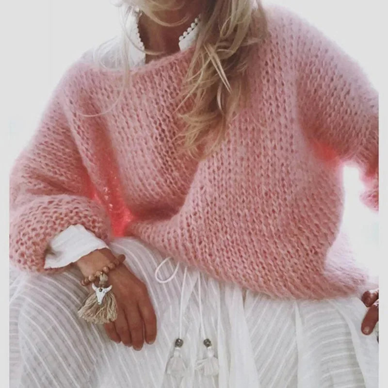 Oversized Mohair Sweater — Wide Neck Chunky Knit Women 7