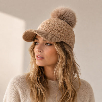 Pom Beanie Hat | Ultra-Soft Wool Blend with Faux Fur Pom