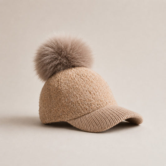Pom Beanie Hat | Ultra-Soft Wool Blend with Faux Fur Pom