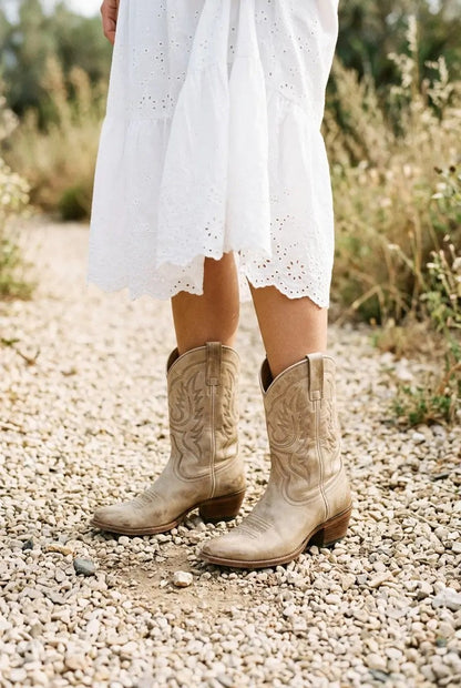 Ivory western boots styled with denim