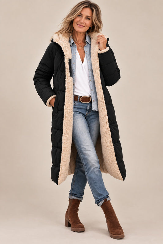 Reversible Women's Winter Coat – Dual-Side Long Puffer Jacket