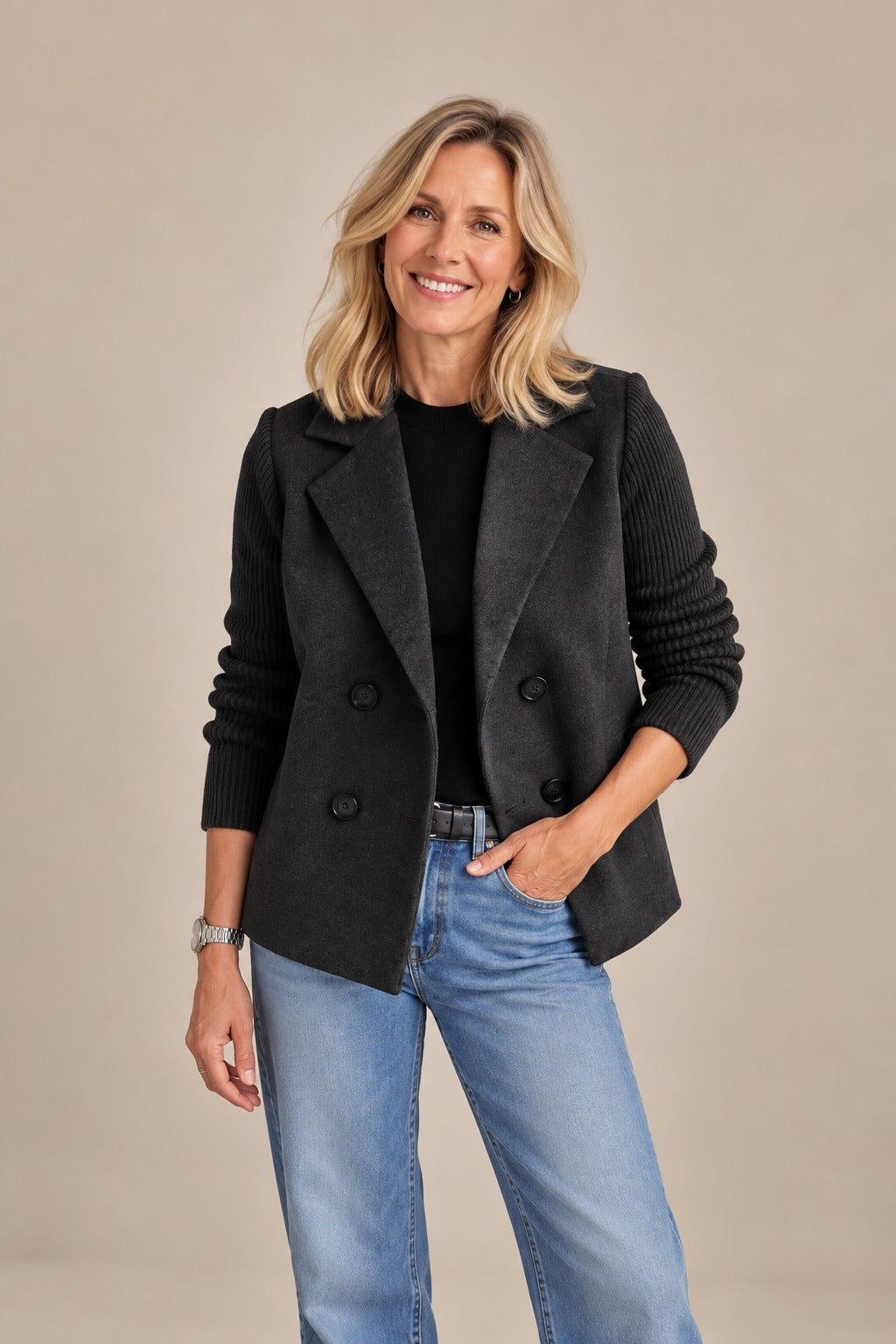 Ribbed Knit Blazer Coat - Soft Unstructured Casual Lapel Jacket