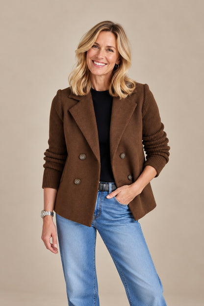 Ribbed Knit Blazer Coat - Soft Unstructured Casual Lapel Jacket
