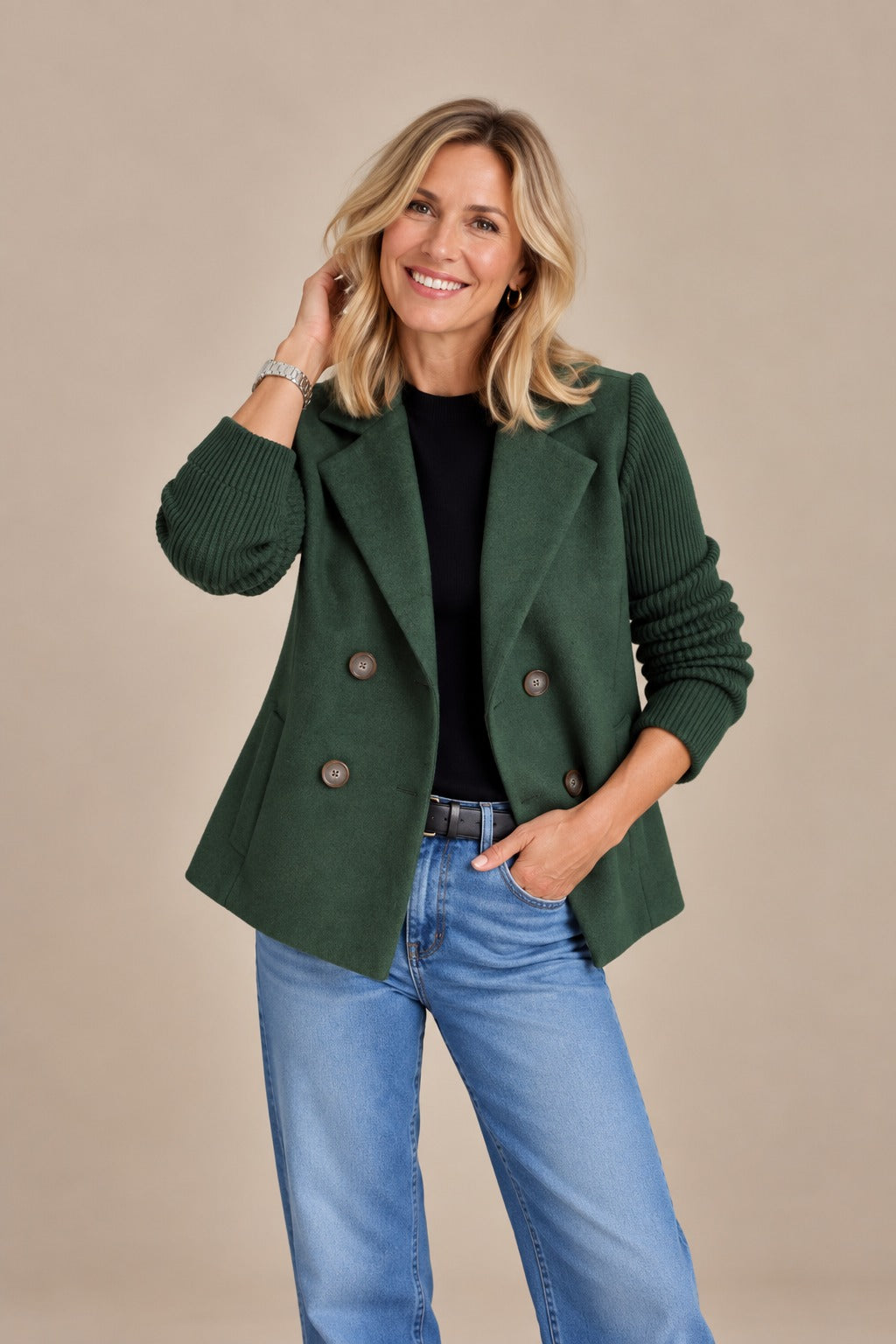 Ribbed Knit Blazer Coat - Soft Unstructured Casual Lapel Jacket
