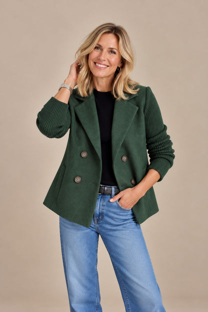 Ribbed Knit Blazer Coat - Soft Unstructured Casual Lapel Jacket