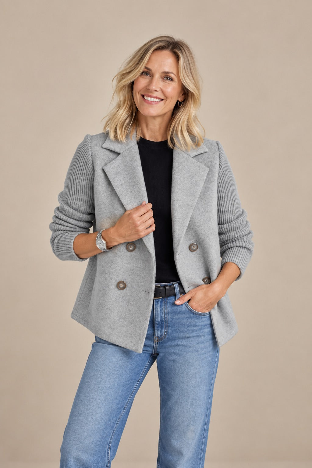 Ribbed Knit Blazer Coat - Soft Unstructured Casual Lapel Jacket
