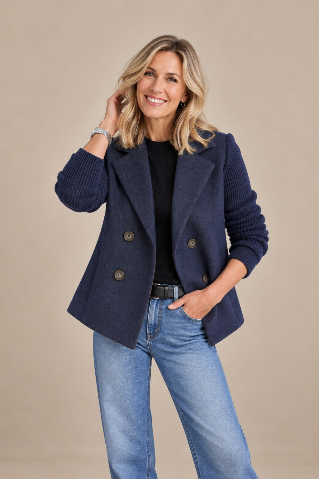 Ribbed Knit Blazer Coat - Soft Unstructured Casual Lapel Jacket