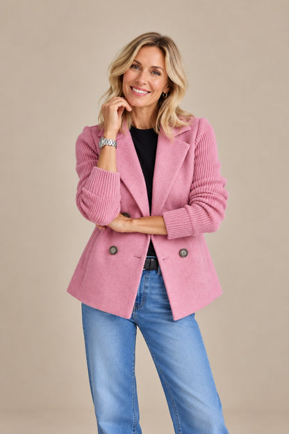 Ribbed Knit Blazer Coat - Soft Unstructured Casual Lapel Jacket