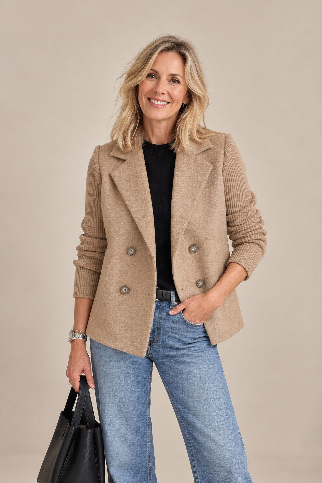 Ribbed Knit Blazer Coat - Soft Unstructured Casual Lapel Jacket