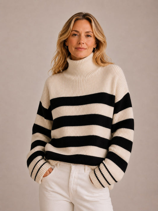 Turtleneck Chunky Knit Sweater - Relaxed Fit Long Sleeve