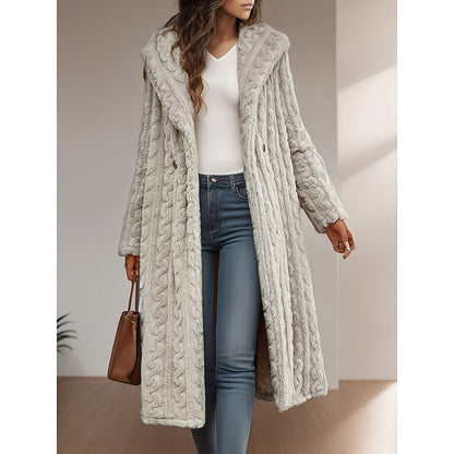 Hooded Longline Coat for Women — Soft Plush Open Front 1