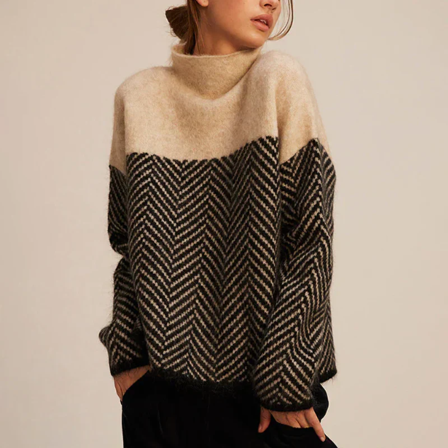 Herringbone Knit Sweater — Stand-Up Collar Relaxed Fit 2